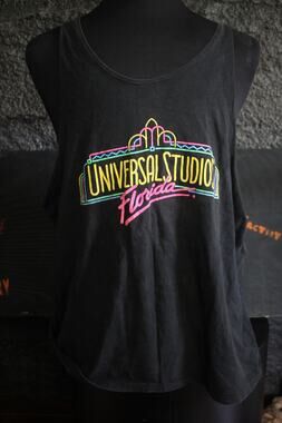 Vintage Universal Studios Florida Neon Logo Tank Top Black Hanes Beefy XL 90s